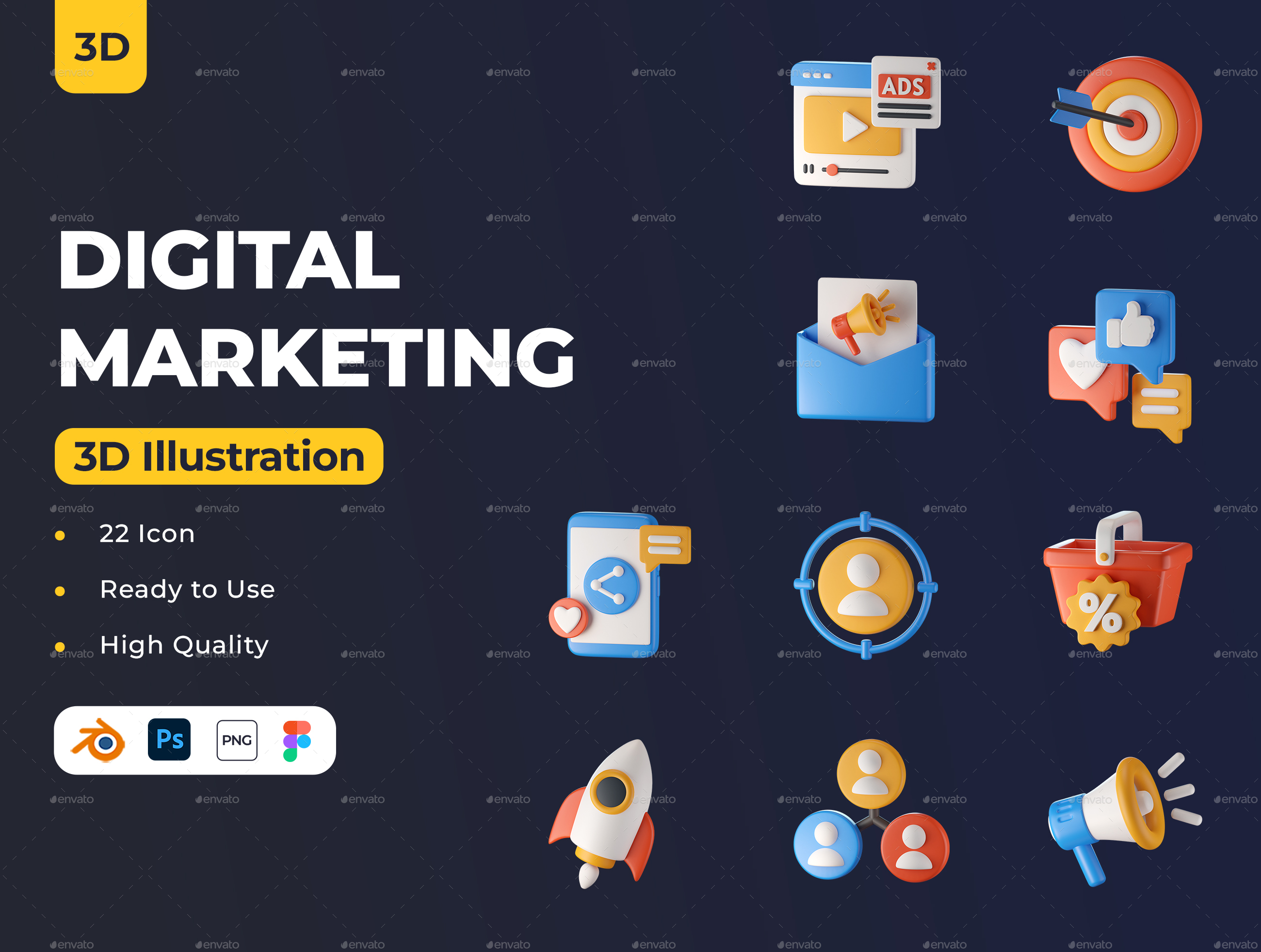 Digital Marketing 3d Illustration Graphics Graphicriver